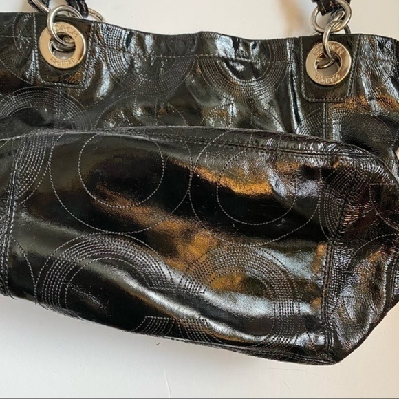 Coach • Solid Black Alex Patent Leather Shoulder Bag Purse - Picture 6 of 12